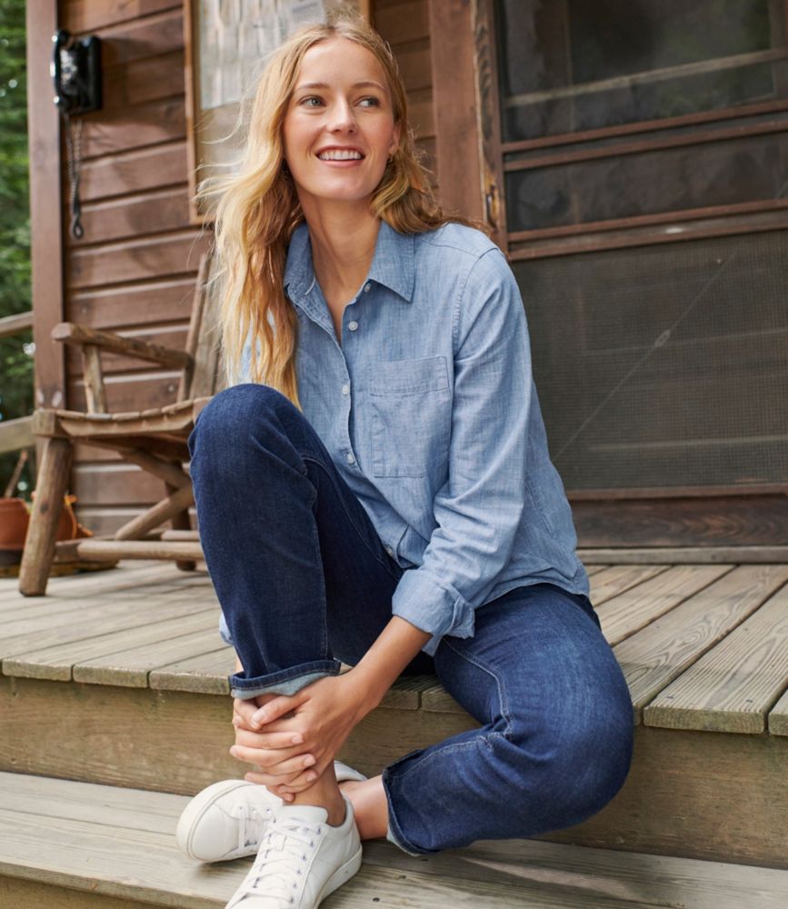 Women's Essential Cotton Shirt, Chambray Long Sleeve - US 9595