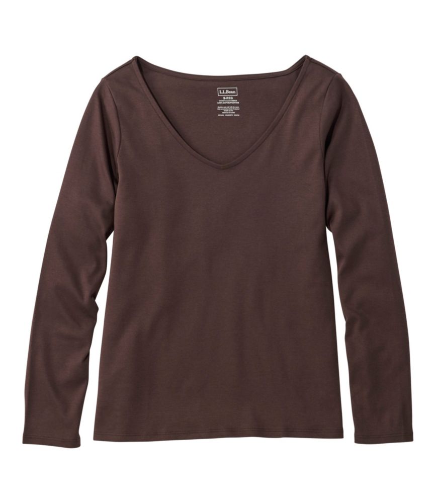 Women's Pima Cotton Tee, Long-Sleeve Open V-Neck - US 1754