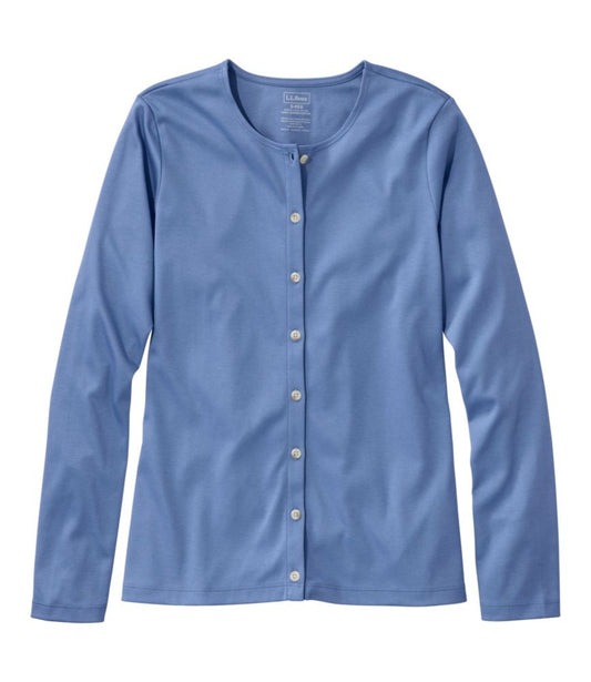 Women's Pima Cotton Tee, Long-Sleeve Crewneck Cardigan - US 7022