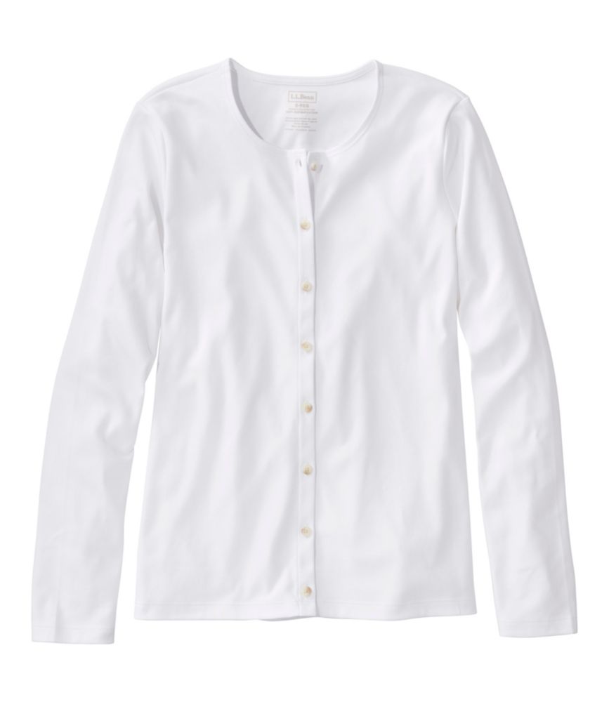 Women's Pima Cotton Tee, Long-Sleeve Crewneck Cardigan - US 7789