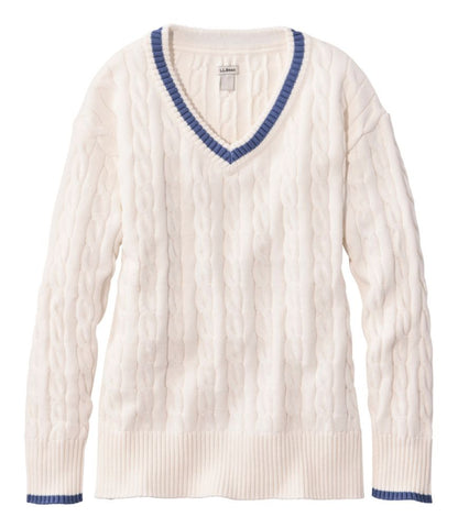 Women's The Original Double L® Sweater, Cable V-Neck - US 5007