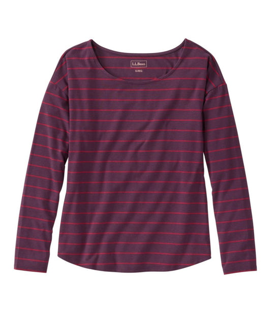 Women's Soft Stretch Supima-Blend Tee, Long Dolman-Sleeve Jewelneck Stripe - US 1598