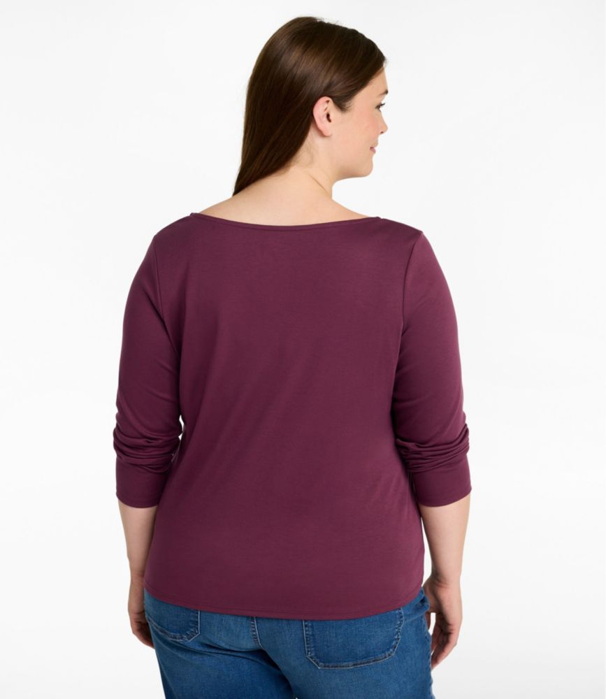 Women's Pima Cotton Tee, Long-Sleeve Open V-Neck - US 7622